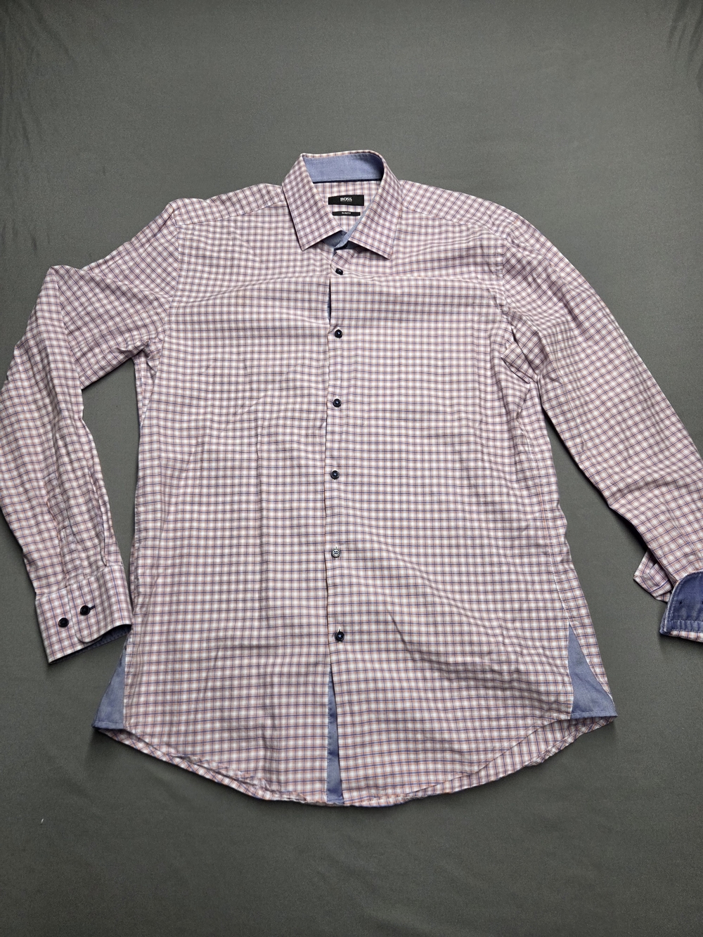 BOSS Hugo Boss Men's Orange Blue Plaid Slim Fit Dress Shirt Size 41 16 Large